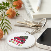 クリスマスレッドカーツリー熱メリークリスマスカラフル キーホルダー (正面右)