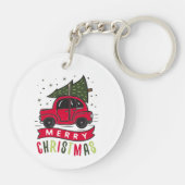 クリスマスレッドカーツリー熱メリークリスマスカラフル キーホルダー (裏面)