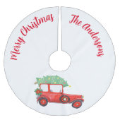 クリスマスレッドカーホワイトツリースカート ブラッシュドポリエステルツリースカート (正面)