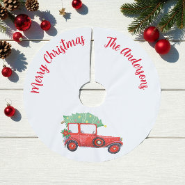 クリスマスレッドカーホワイトツリースカート ブラッシュドポリエステルツリースカート