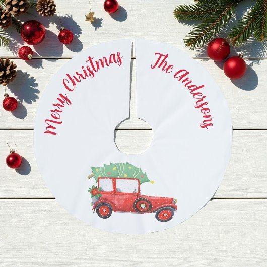 クリスマスレッドカーホワイトツリースカート ブラッシュドポリエステルツリースカート