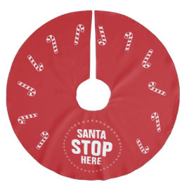 クリスマスレッドキャンディストップーキビンここおもしろい ブラッシュドポリエステルツリースカート