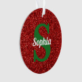 クリスマスレッドグリッターイニシャルモノグラム名 オーナメント (正面)