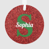 クリスマスレッドグリッターイニシャルモノグラム名 オーナメント (裏面)