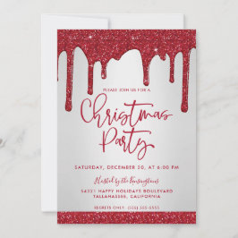 クリスマスレッドグリッタードリップスクリスマスパーティー 招待状