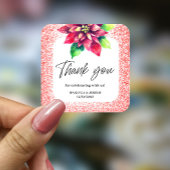 クリスマスレッドグリッターポインセチアありがとうござ結婚う スクエアシール