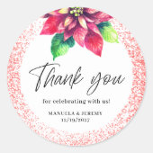 クリスマスレッドグリッターポインセチアありがとうござ結婚う ラウンドシール (正面)