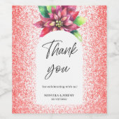 クリスマスレッドグリッターポインセチアありがとうござ結婚う ワインラベル (シングルラベル)