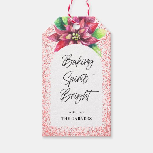 クリスマスレッドグリッターポインセチアベーキングスピリッツ ギフトタグ (正面)