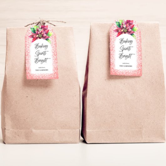 クリスマスレッドグリッターポインセチアベーキングスピリッツ ギフトタグ