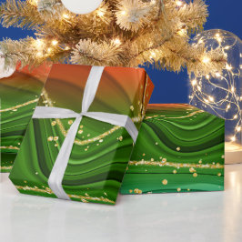 クリスマスレッドグリーンと金ゴールド抽象芸術渦巻き ラッピングペーパー