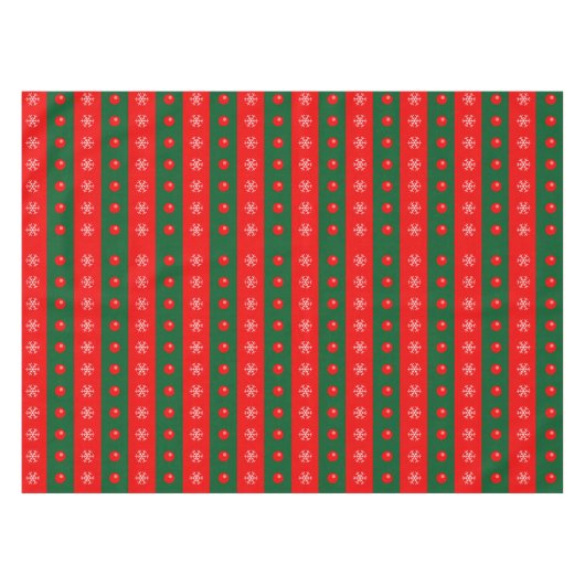 クリスマスレッドグリーンオーナメントススノーフレークスホリデー テーブルクロス (正面(横))