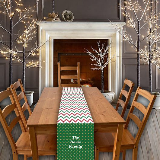 クリスマスレッドグリーングリッターキャンディーケーン名前をカスタムする ショートテーブルランナー