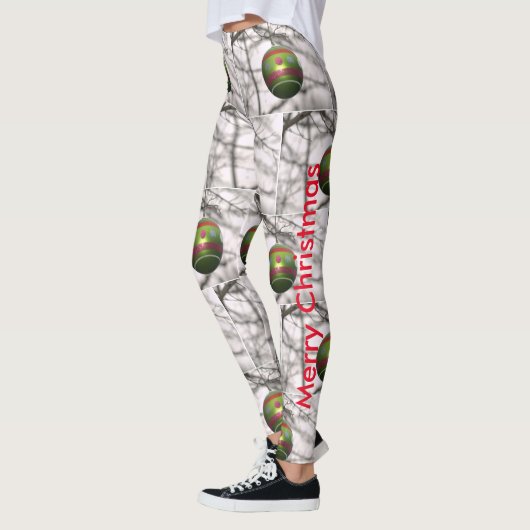 クリスマスレッドグリーンシルバーオーナメントボール レギンス (左)