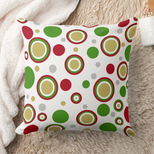 クリスマスレッドグリーンシルバー金ゴールド水玉模様 クッション (ブランケット)