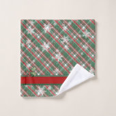 クリスマスレッドグリーンタータンチェックプレイド名テンプレート バスタオルセット (ウォッシュタオル)