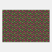 クリスマスレッドグリーンドッグポー&ホリデーアイコン ラッピングペーパーシート (正面3)