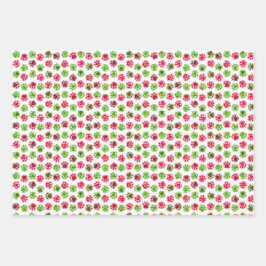 クリスマスレッドグリーンドッグポー&ホリデーアイコン ラッピングペーパーシート