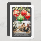 クリスマスレッドグリーンバウブル写真テンプレート シーズンカード (正面/裏面)