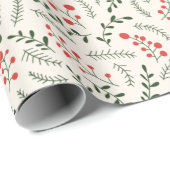 クリスマスレッドグリーンパインカントリーベリーかわいい ラッピングペーパー (ロールコーナー)