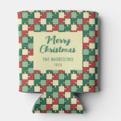 クリスマスレッドグリーンパズルピース幾何学模様 缶クーラー (裏面)