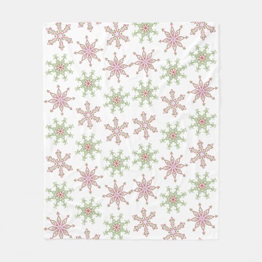 クリスマスレッドグリーンフェスティバルスノーフレークパターン フリースブランケット (正面)