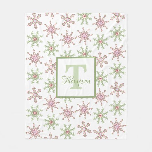 クリスマスレッドグリーンフェスティバルスノーフレークパターン フリースブランケット (正面)