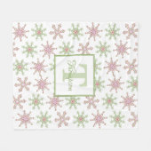 クリスマスレッドグリーンフェスティバルスノーフレークパターン フリースブランケット (正面(横))