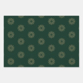 クリスマスレッドグリーンブラックと金ゴールドの雪の結晶 ラッピングペーパーシート (正面2)