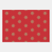 クリスマスレッドグリーンブラックと金ゴールドの雪の結晶 ラッピングペーパーシート (正面)