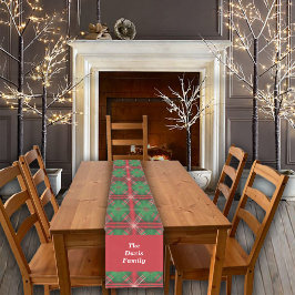 クリスマスレッドグリーンプレイドタイル名前をカスタムする ショートテーブルランナー