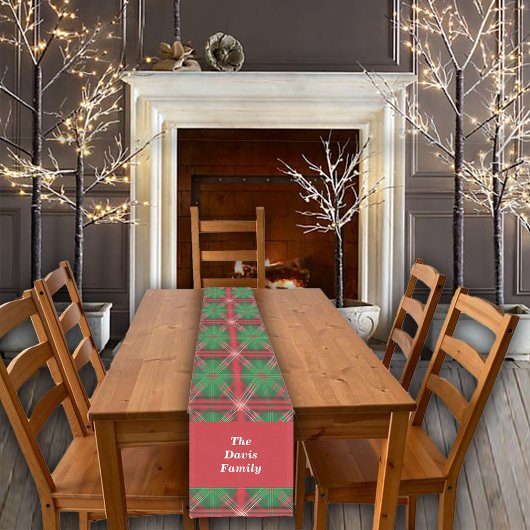 クリスマスレッドグリーンプレイドタイル名前をカスタムする ショートテーブルランナー