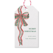 クリスマスレッドグリーンプレイドボウクリスマスギフトタグ