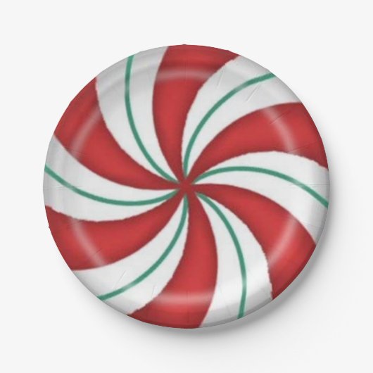 クリスマスレッドグリーンペパーミントキャンディ ペーパープレート (正面)