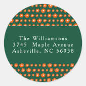 クリスマスレッドグリーンボホフラワーズ差出人住所 ラウンドシール (正面)