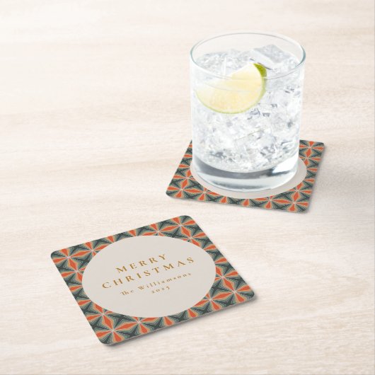 クリスマスレッドグリーンミッドセンチュリースターカスタムズ スクエアペーパーコースター (インサイチュ)