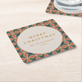 クリスマスレッドグリーンミッドセンチュリースターカスタムズ スクエアペーパーコースター