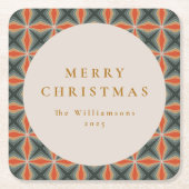 クリスマスレッドグリーンミッドセンチュリースターカスタムズ スクエアペーパーコースター (正面)