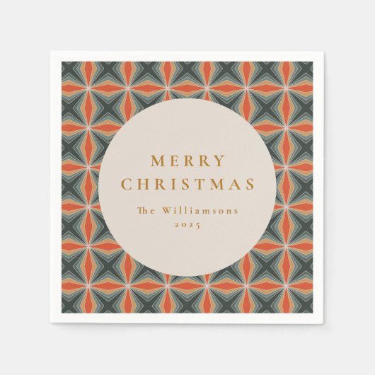 クリスマスレッドグリーンミッドセンチュリースターカスタムズ スタンダードカクテルナプキン (正面)