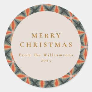 クリスマスレッドグリーンミッドセンチュリースターカスタムズ ラウンドシール