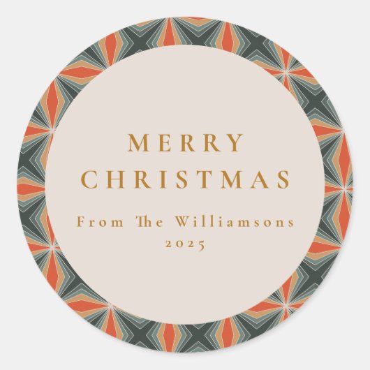 クリスマスレッドグリーンミッドセンチュリースターカスタムズ ラウンドシール (正面)