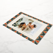 クリスマスレッドグリーンミッドセンチュリーレトロ写真金ゴールド 箔シーズンカード (回転した状態)