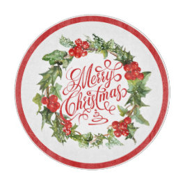 クリスマスレッドグリーンリースホリーアイビータイポグラフィ カッティングボード