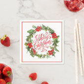 クリスマスレッドグリーンリースホリーアイビータイポグラフィ スタンダードカクテルナプキン (インサイチュ)