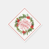 クリスマスレッドグリーンリースホリーアイビータイポグラフィ スタンダードカクテルナプキン (角)