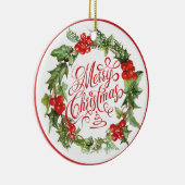 クリスマスレッドグリーンリースホリーアイビータイポグラフィ セラミックオーナメント (右)