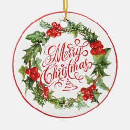 クリスマスレッドグリーンリースホリーアイビータイポグラフィ セラミックオーナメント