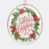 クリスマスレッドグリーンリースホリーアイビータイポグラフィ セラミックオーナメント (左)