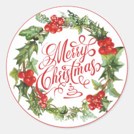 クリスマスレッドグリーンリースホリーアイビータイポグラフィ ラウンドシール