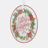クリスマスレッドグリーンヴィンテージホリーアイビー書道 ガラスオーナメント (正面左)